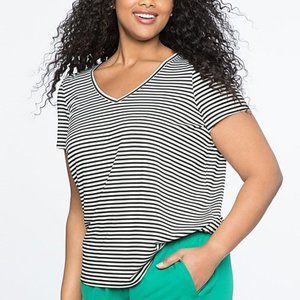 ELOQUII Black & White Stripe Relaxed Tee
